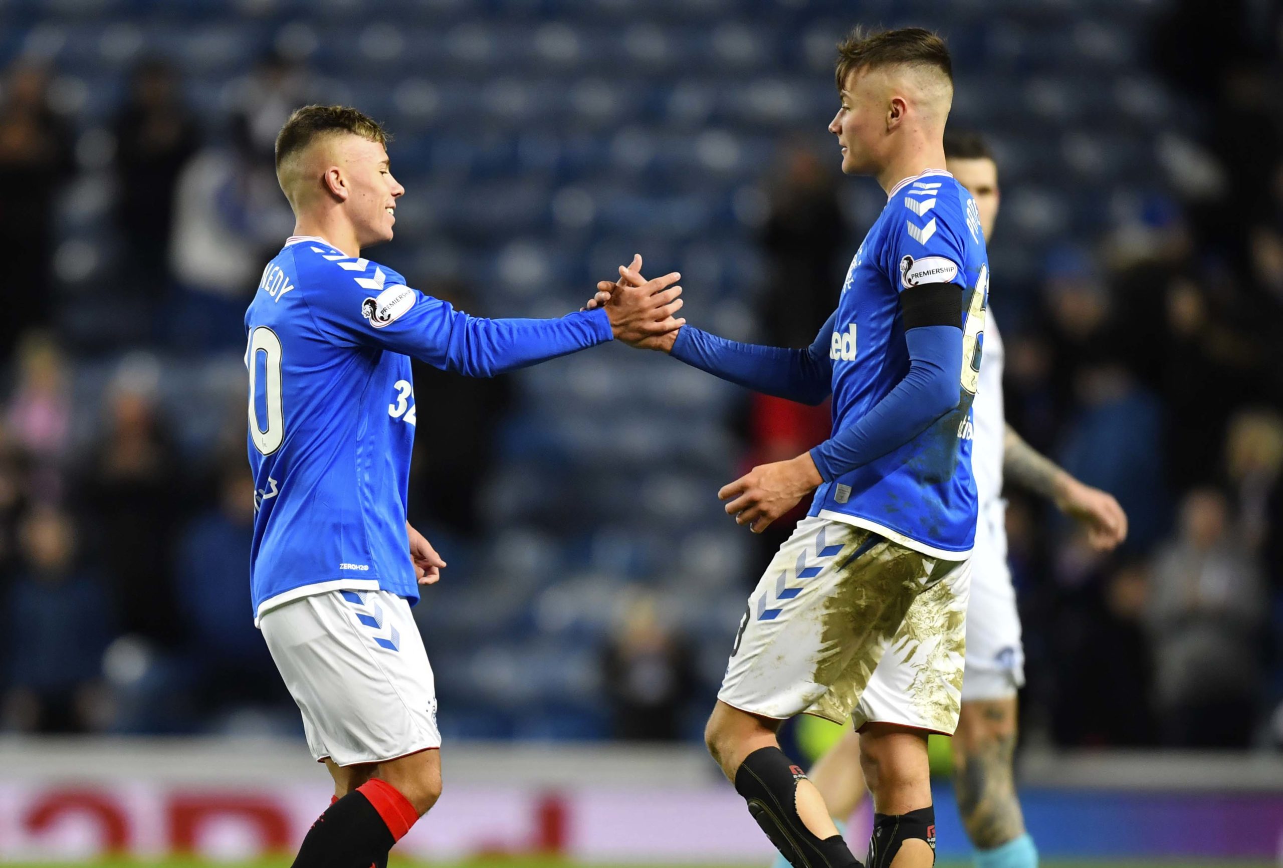 Kai Kennedy and Nathan Patterson celebrate the win over Stranraer. Picture: SNS