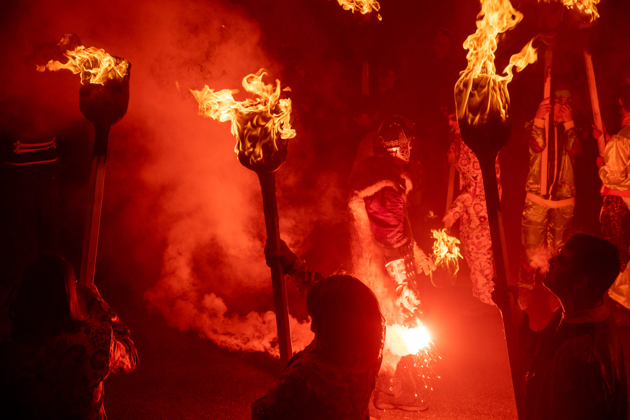  People dressed as Vikings marched through the streets of the town.