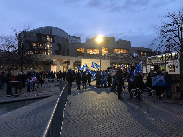 Campaigners at Holyrood on Friday night. 