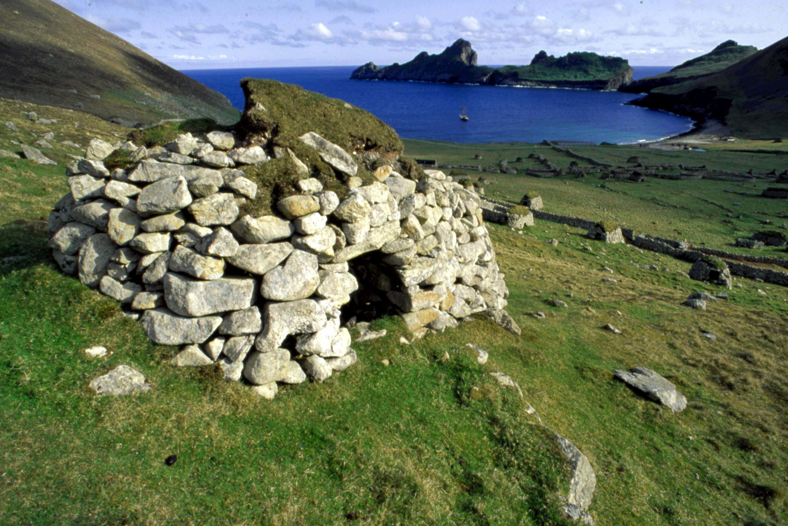 St Kilda: The remains of dwellings on the beautiful island.