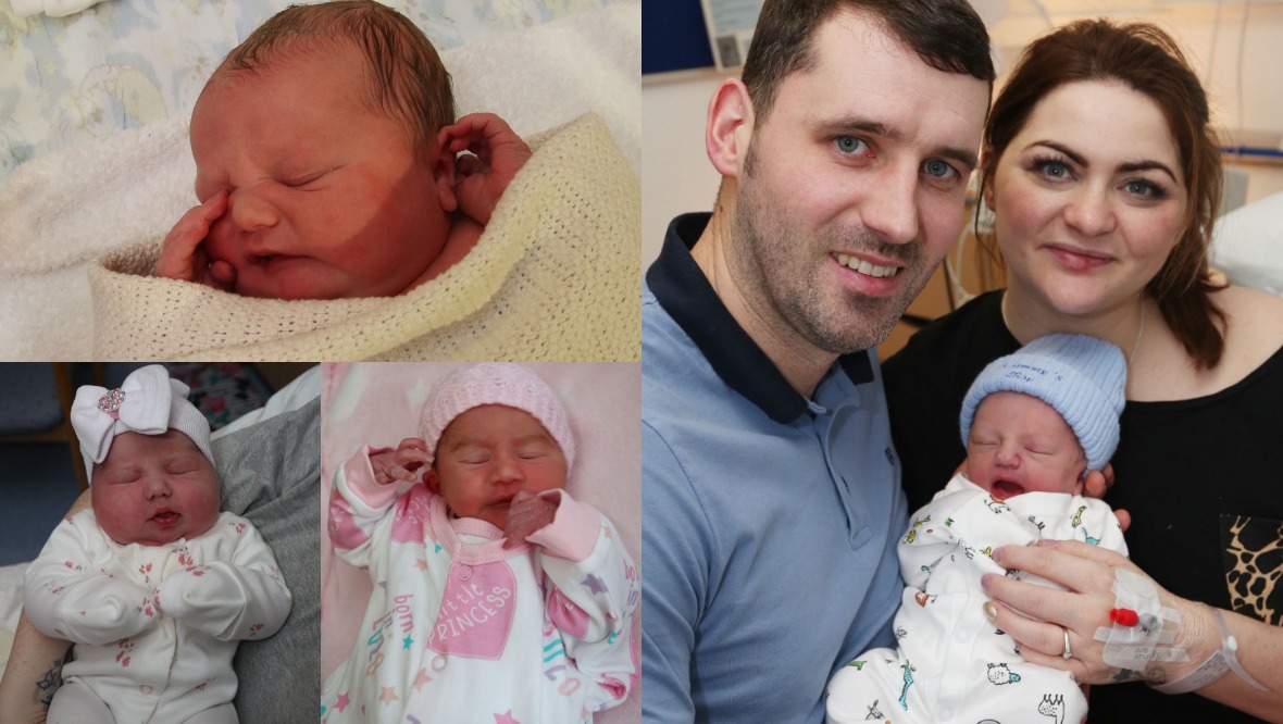 Babies born at Ayrshire Maternity Unit before 8am: Robyn (top left), Orla (bottom left), Mary (bottom right) and Ollie (main).