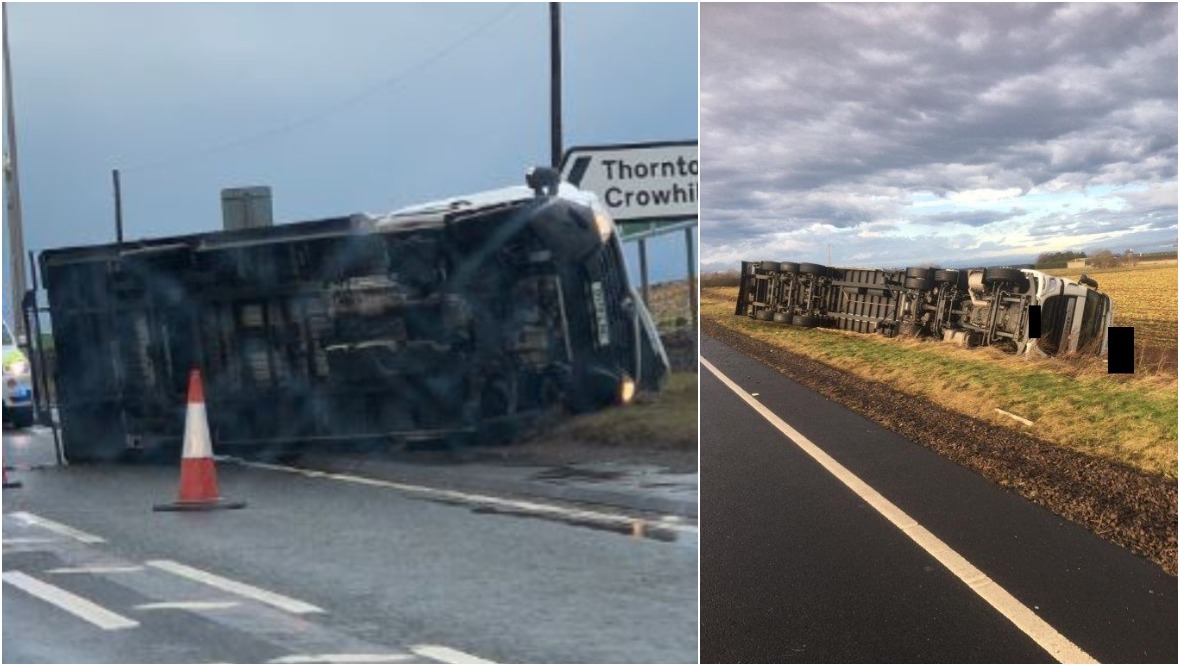 Drivers reported after wind overturns lorries on closed road