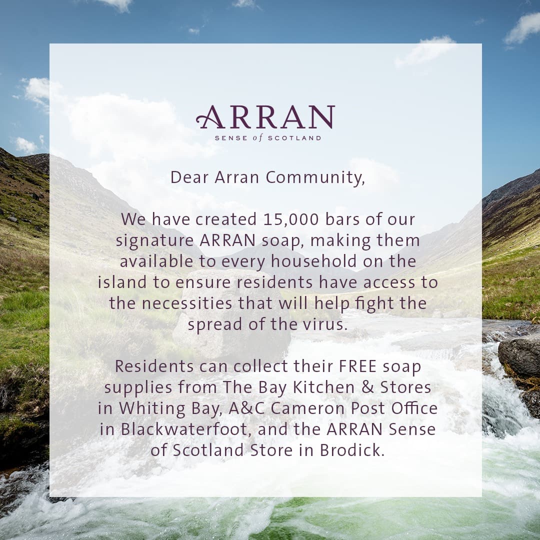 Community spirit: Arran Sense of Scotland will donate soap to the islanders.