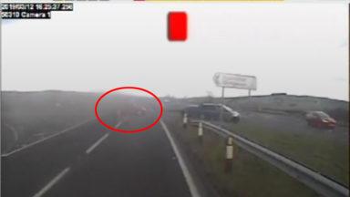 Moment car pulls in front of bus seconds before A90 crash