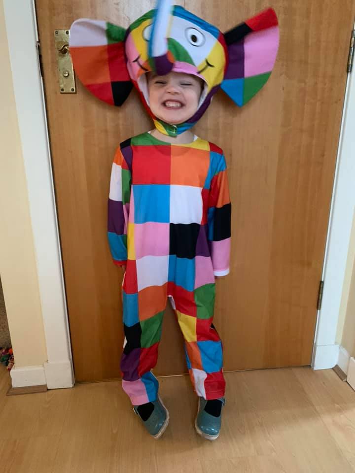 Three-year-old Lucy as Elmer the Elephant