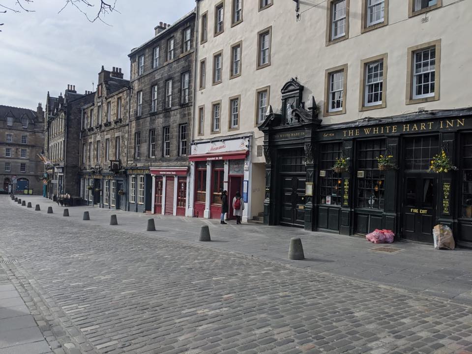 Edinburgh's Grassmarket was also deserted. 
