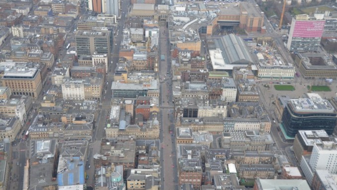 Helicopter view: Buchanan Street, Glasgow. <strong>Police Scotland</strong>” /><span class=