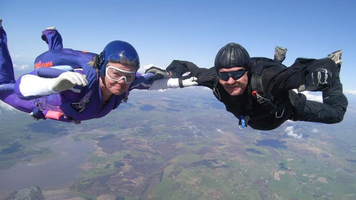 Daredevil OAP who married in mid-air marks 7200th skydive