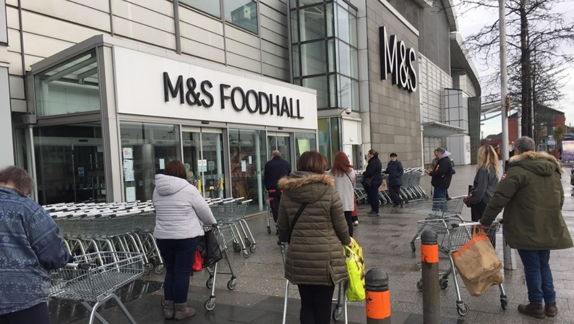 Busy: The scene at an M&S Foodhall, Braehead.