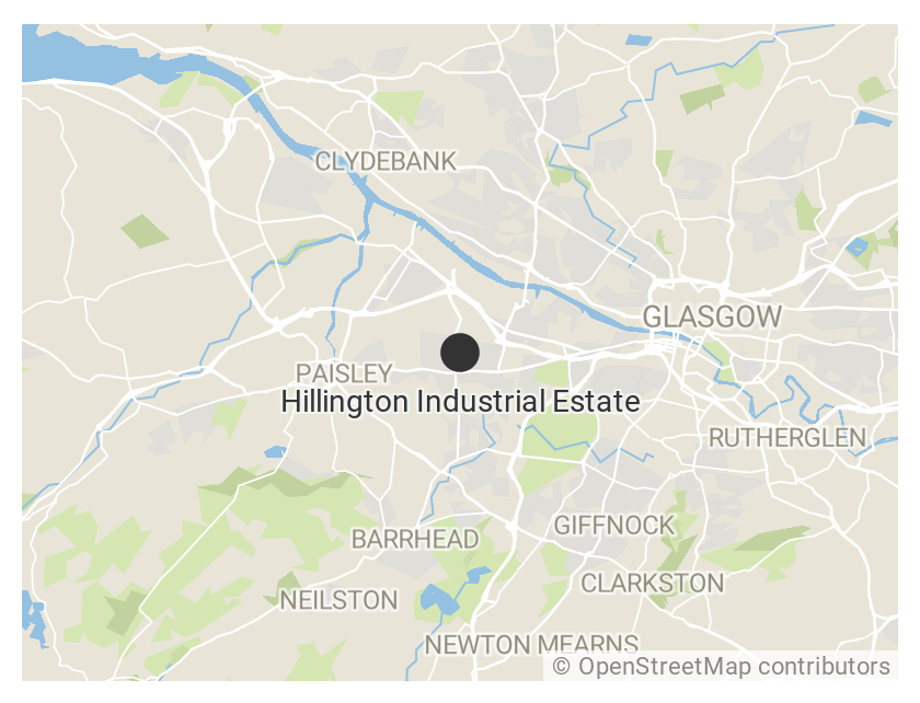 Hillington is between Glasgow city centre and Glasgow airport