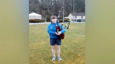 Teenager piper performs tune in honour of NHS workers