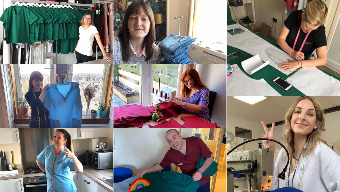 Sewing community making scrubs and bags for NHS workers