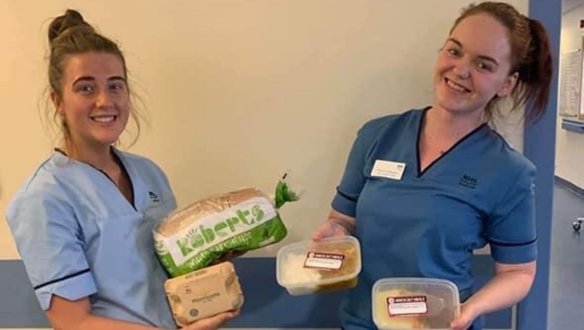 Nurses with their donated meals. 