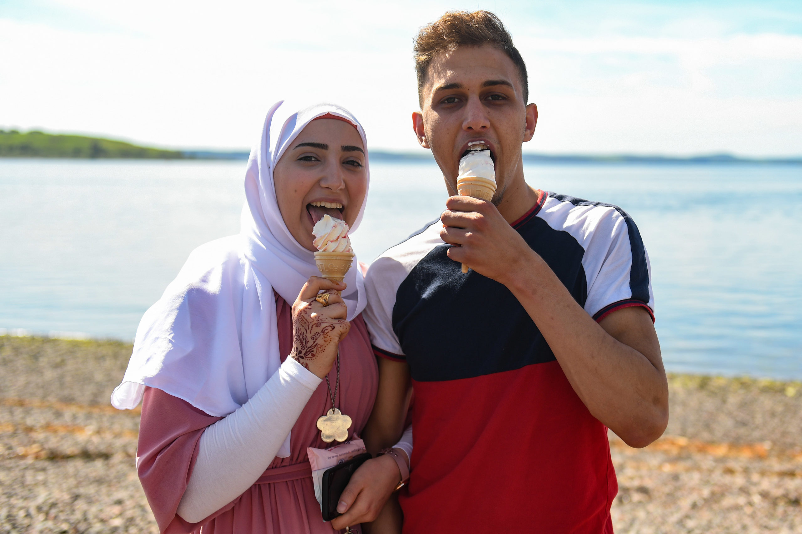 Ice cool: This couple enjoyed a sweet treat in Largs.