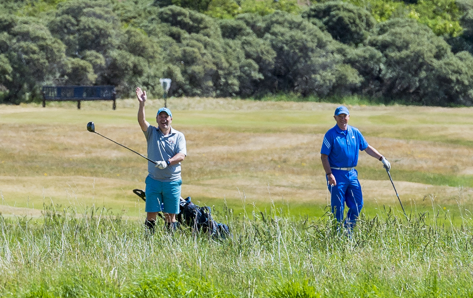 Tee off: These players at Luffness New Golf Club enjoyed getting back out on the course.