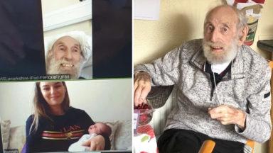 Covid-19 patient virtually meets his great-grand daughter for the first time.