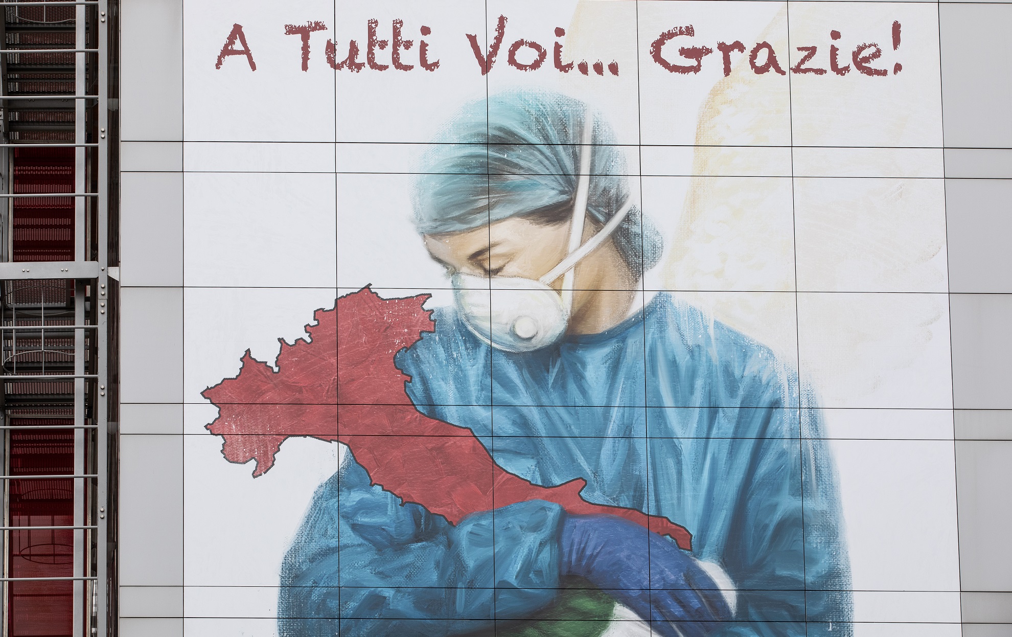 Italy: A mural thanking healthcare workers in Bergamo, near Milan. (Getty Images)