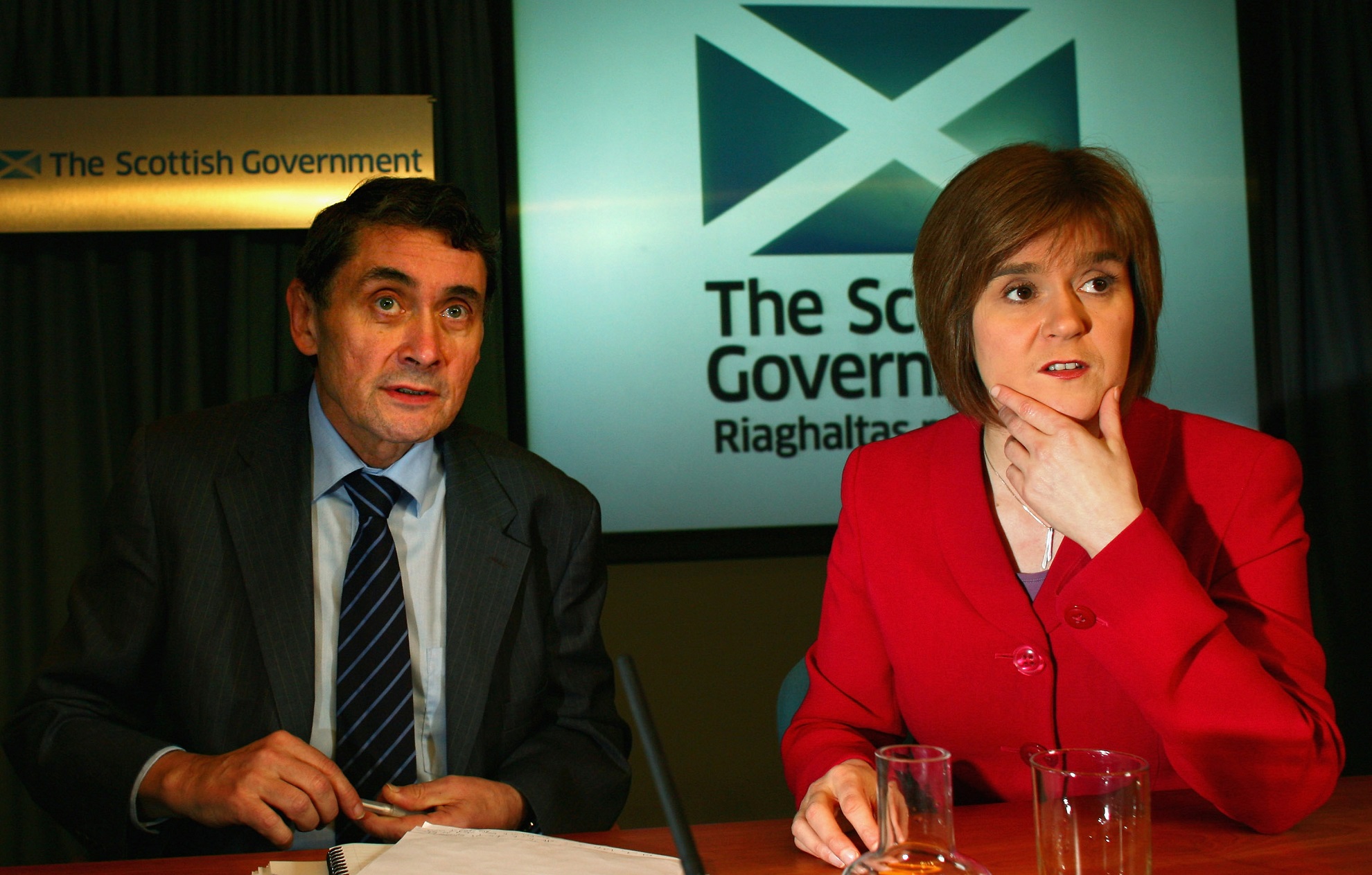 Swine flu: Prof Burns as CMO with then-health secretary Nicola Sturgeon in 2009, during the H1N1 outbreak (file pic).