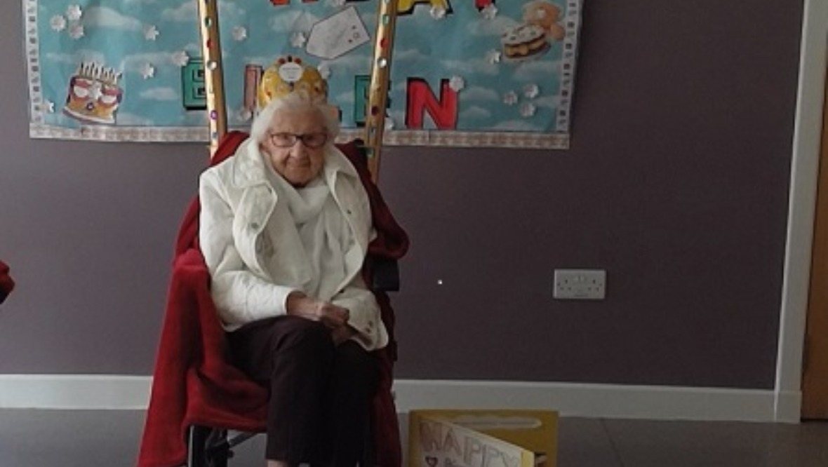 Care home resident celebrates 107th birthday in style