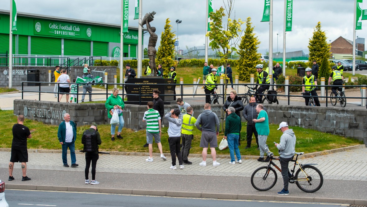 Celtic: Supporters gather on the day of nine-in-a-row win.