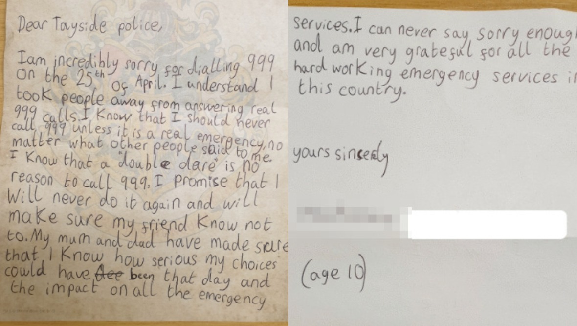 Schoolgirl writes apology after calling 999 on ‘double dare’