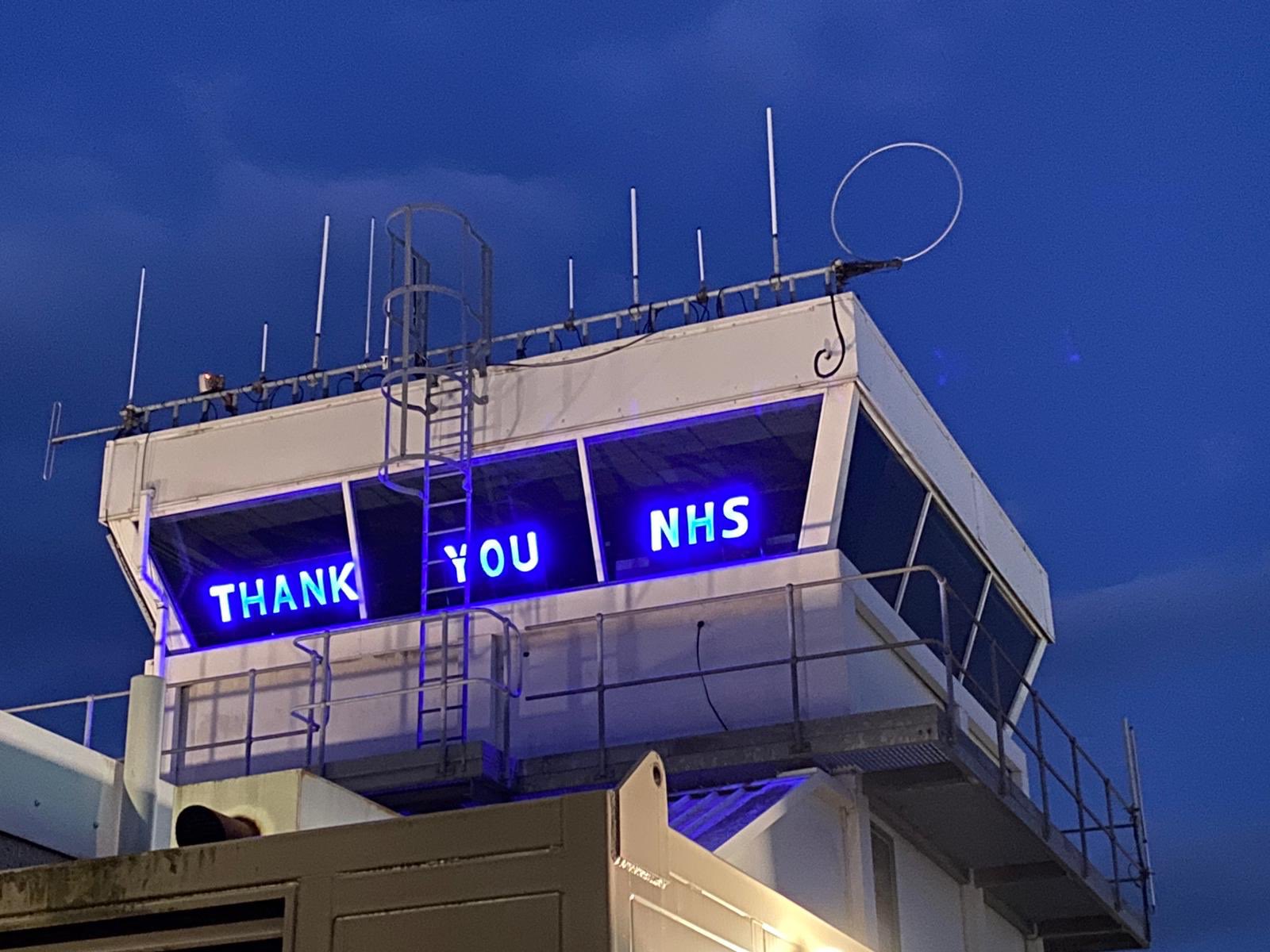 'Thank you': The control tower at Dundee Airport. 