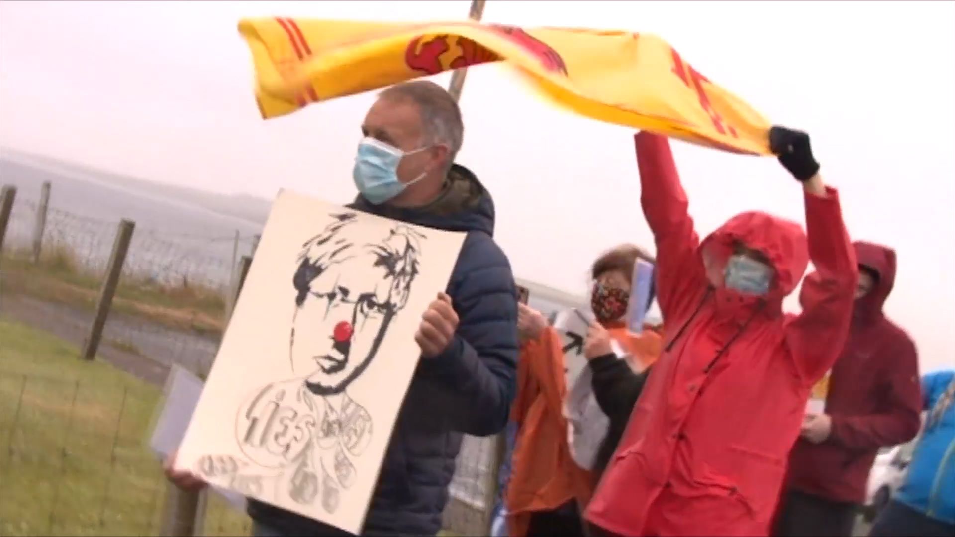 PM's visit: Protesters in Orkney.