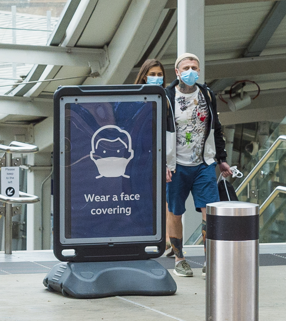 Face coverings: Passengers at Waverley station in Edinburgh. SNS Group. 