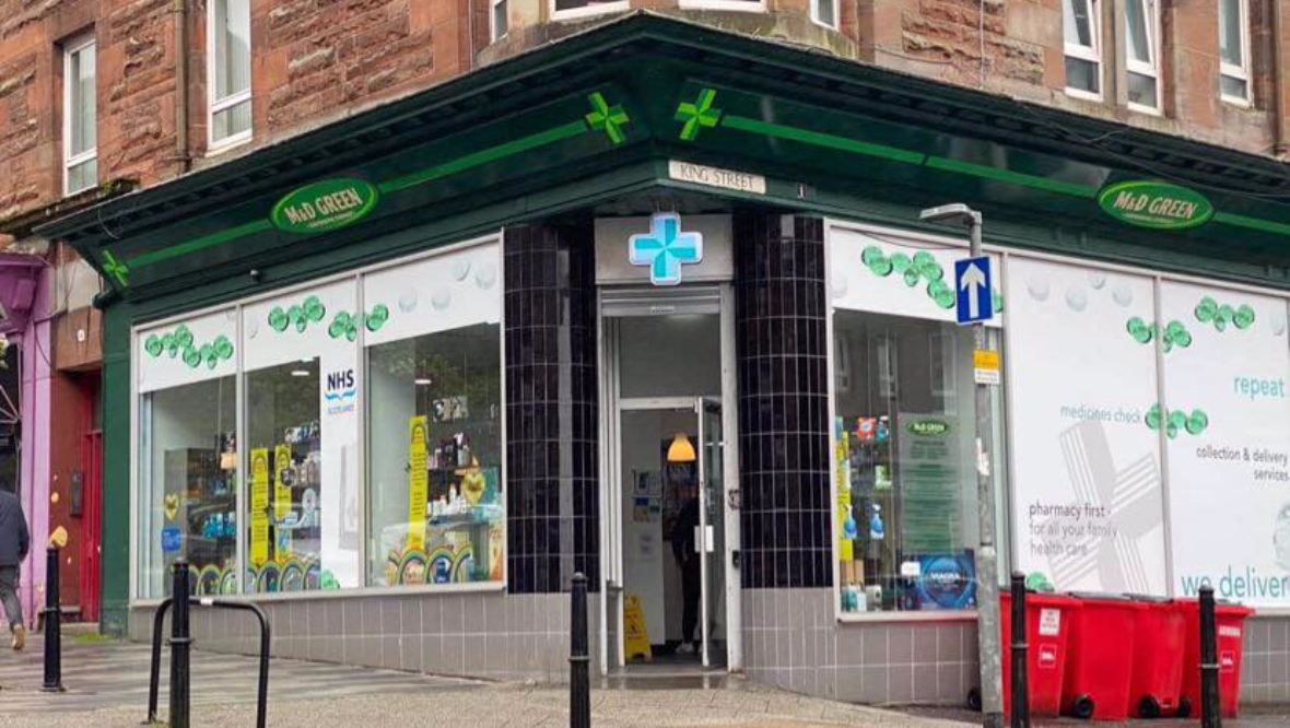 Deep-cleaned: M&D Green pharmacy in Port Glasgow.