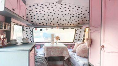 Couple give £800 caravan colourful makeover in just a week
