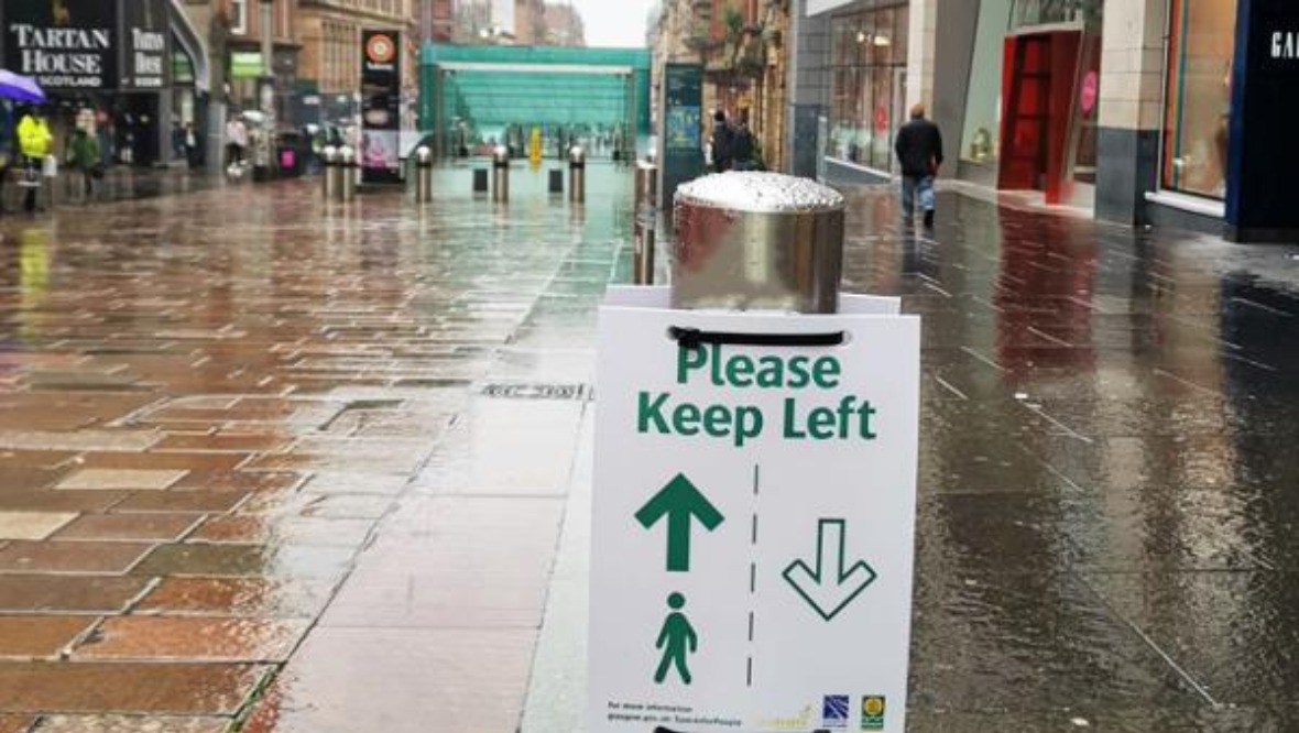 Keep left: Signs guide shoppers on Glasgow’s busiest streets