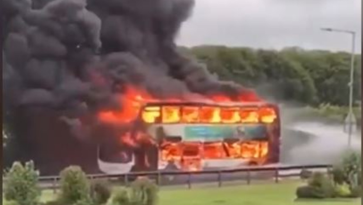 Double-decker bus bursts into flames as A90 closed
