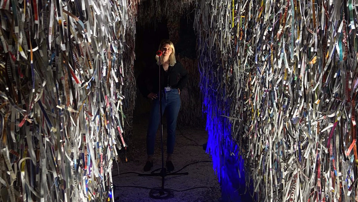 Artist: Laura McGlinchey spent more than a month creating the paper cave.