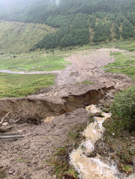 Heavy rain caused landslip.