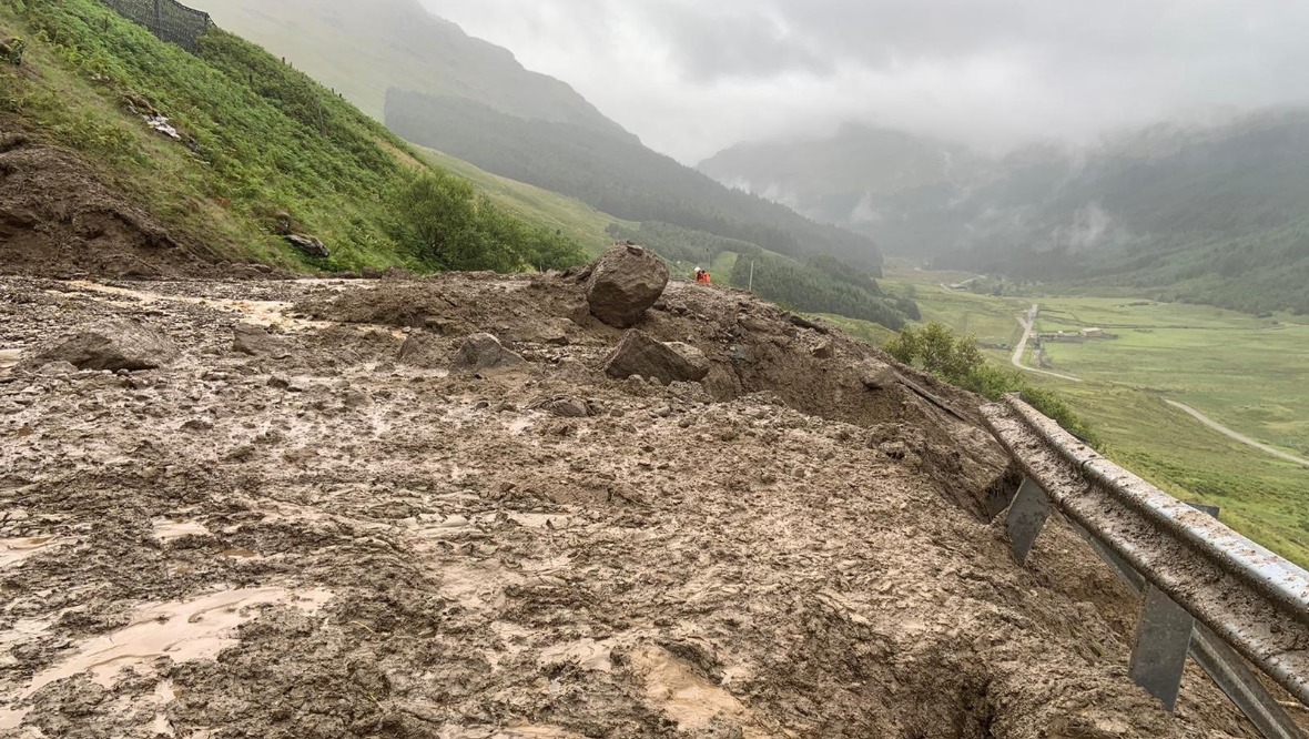 Rest And Be Thankful: Torrential rain caused a landslide.