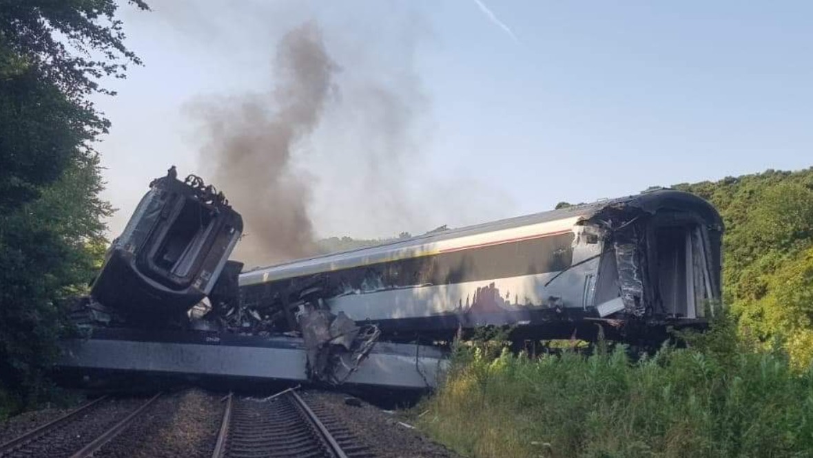 Crash: The train derailed near to Stonehaven last week.