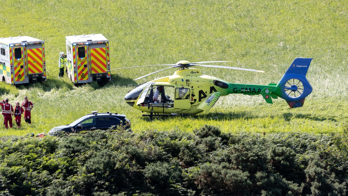 An air ambulance has been coming and going from the scene. Pic: Newsline