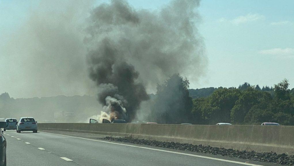 Cars catch fire after collision on motorway STV News
