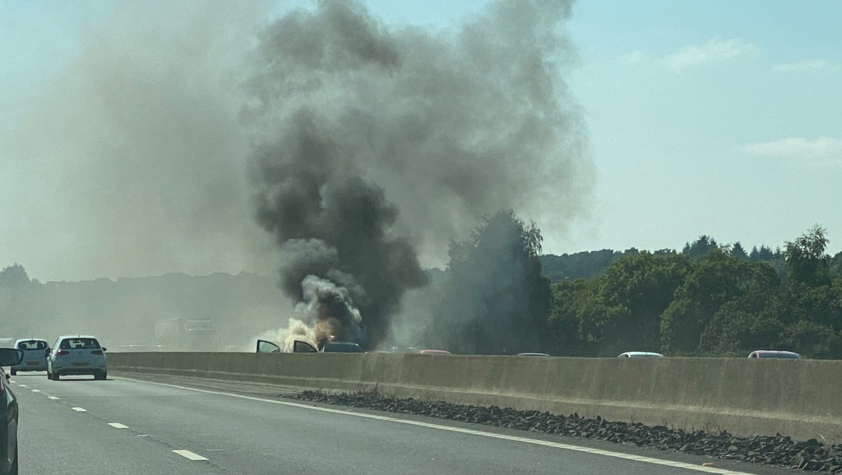 Cars catch fire after collision on motorway