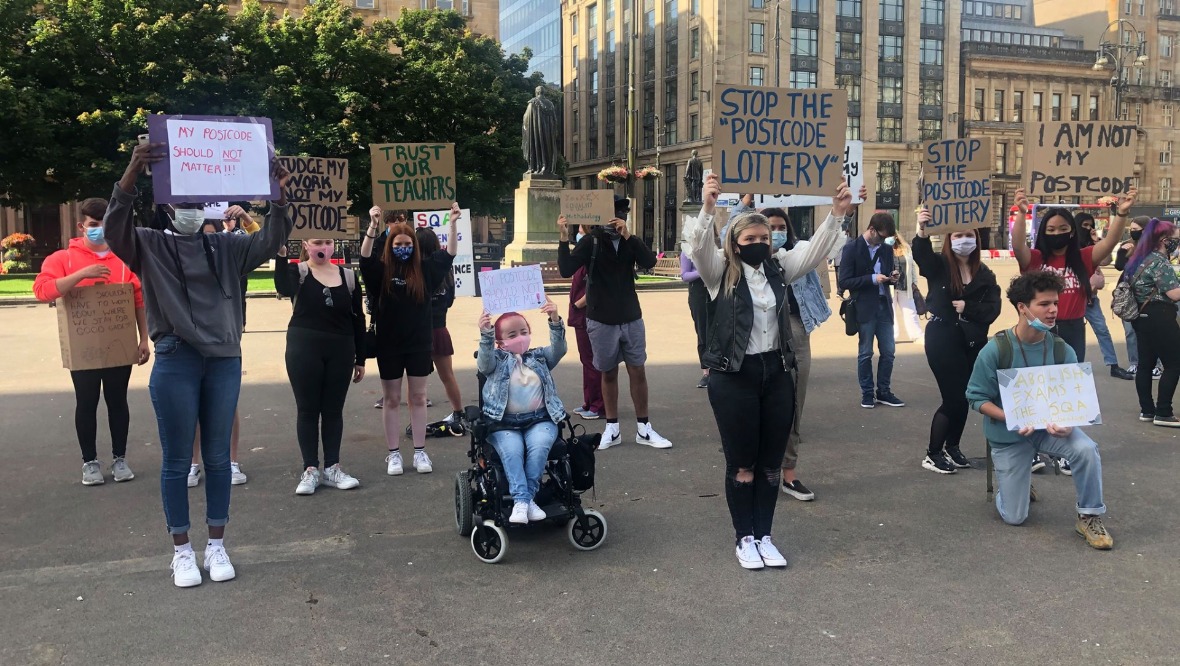 Glasgow: Students staged a protest over the moderation process.