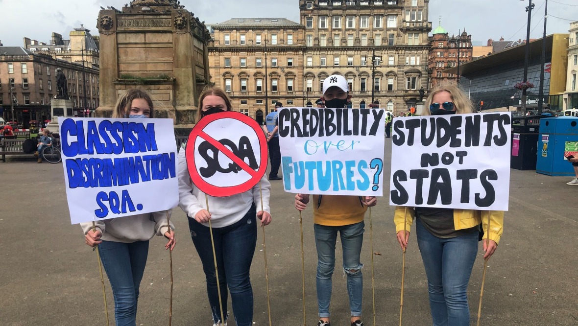 Glasgow: Pupils held a protest at George Square over the SQA moderation process.