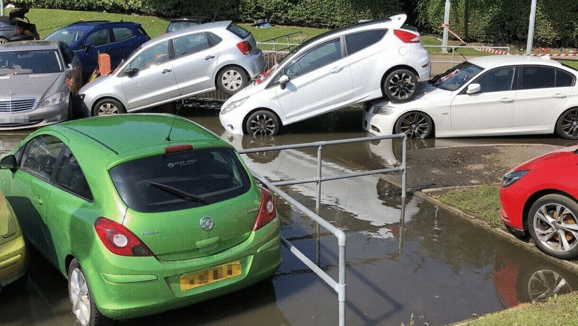 Pile-up: Victoria Hospital car park in Kirkcaldy. <strong>STV</strong>” /><span class=