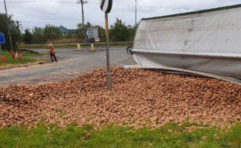 Road mash: Drivers to keep eyes peeled as potatoes block road