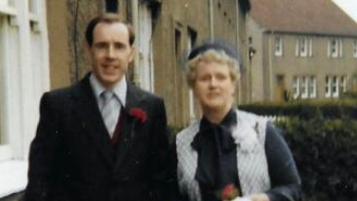 George Beattie with his mum Jeanie Beattie outside the family home in Carluke.
