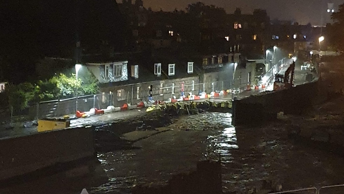 River Carron: Flood barriers have been set up in Stonehaven.