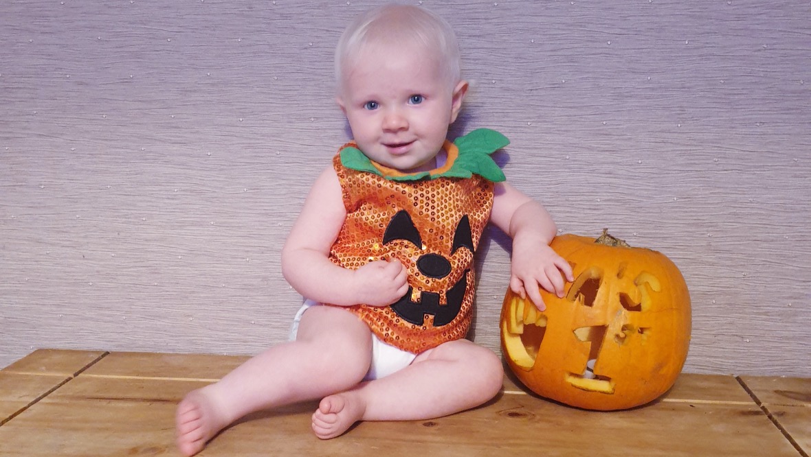 Cutest pumpkin in the patch: Ten-month-old Janna Brown.