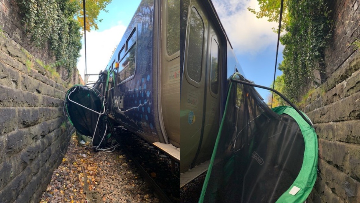 ScotRail: A train was brought to a stop due to a trampoline.