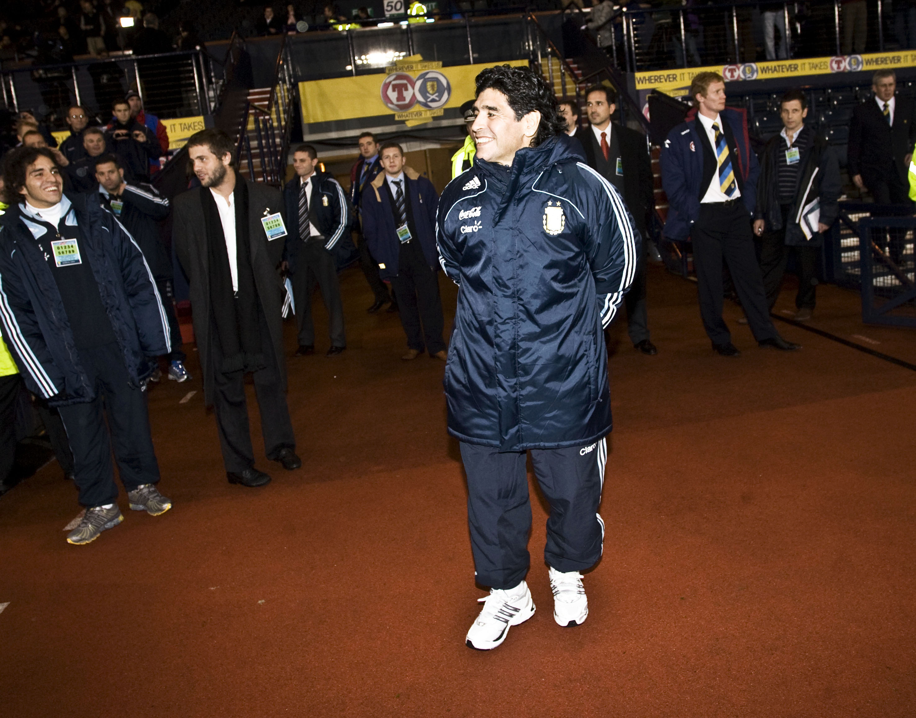 The legend watched his new side beat Scotland 1-0.