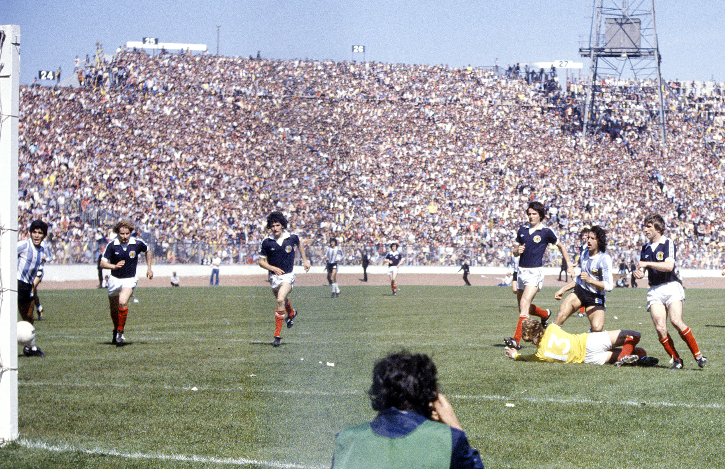 Hampden was packed as Maradona strutted his stuff, seen here on the left of the picture.