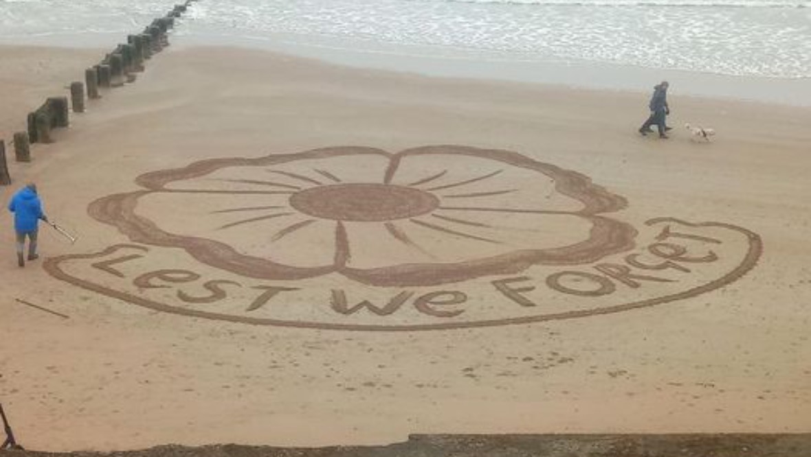 Sand tribute on Aberdeen beach.